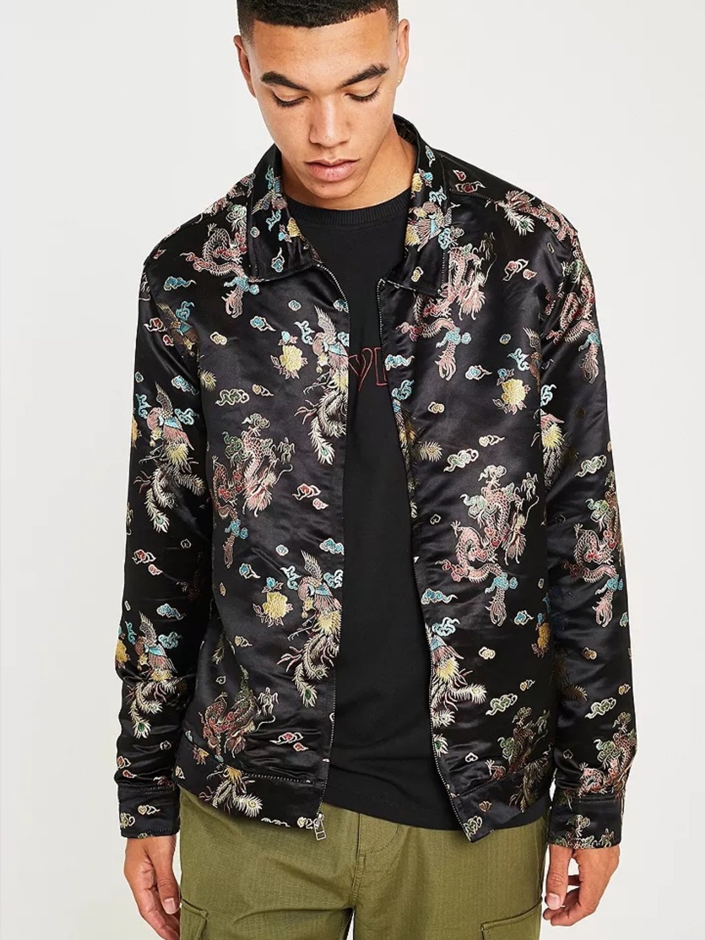 Urban Outfitters Satin Asian Inspired Brocade Dragon 🐉 Patterned Shirt Jacket XL